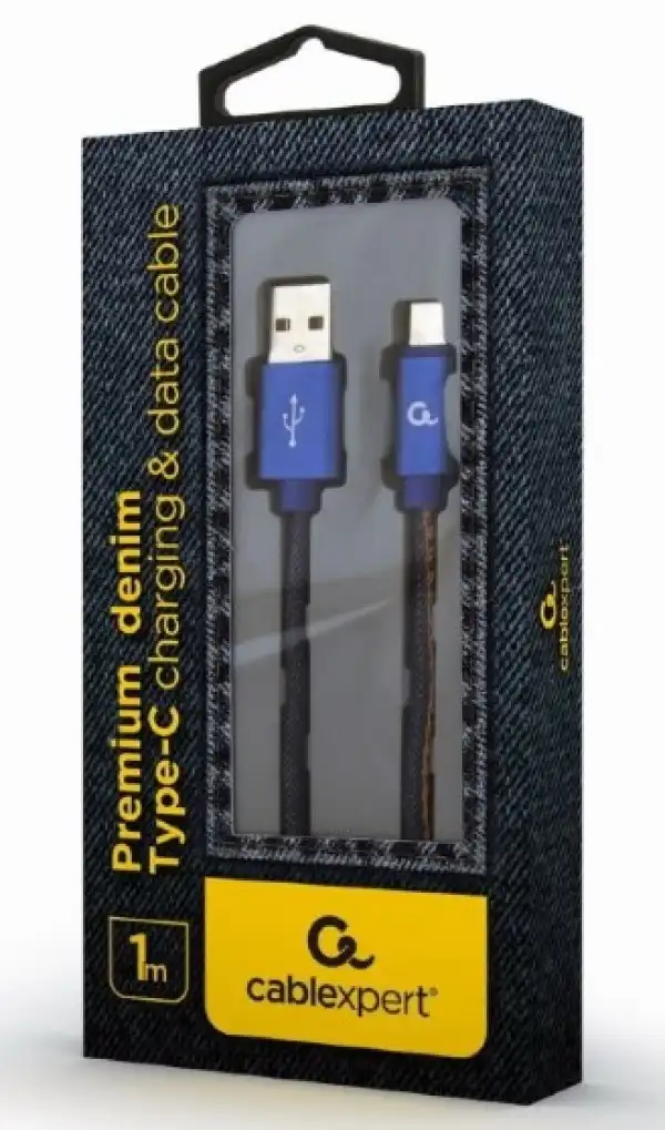 CC-USB2J-AMCM-1M-BL Gembird Premium jeans (denim) Type-C USB cable with metal connectors, 1m, blue