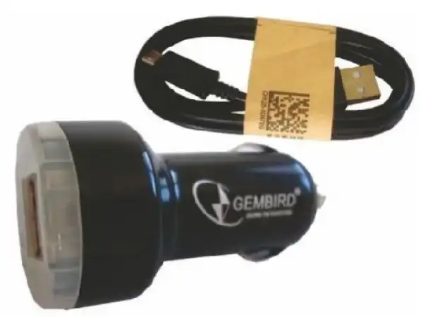 C04 * BLACK Gembird AUTO punjac za telefone i tablete 5v 2.1A+1A dual USB with light + micro1M(169)