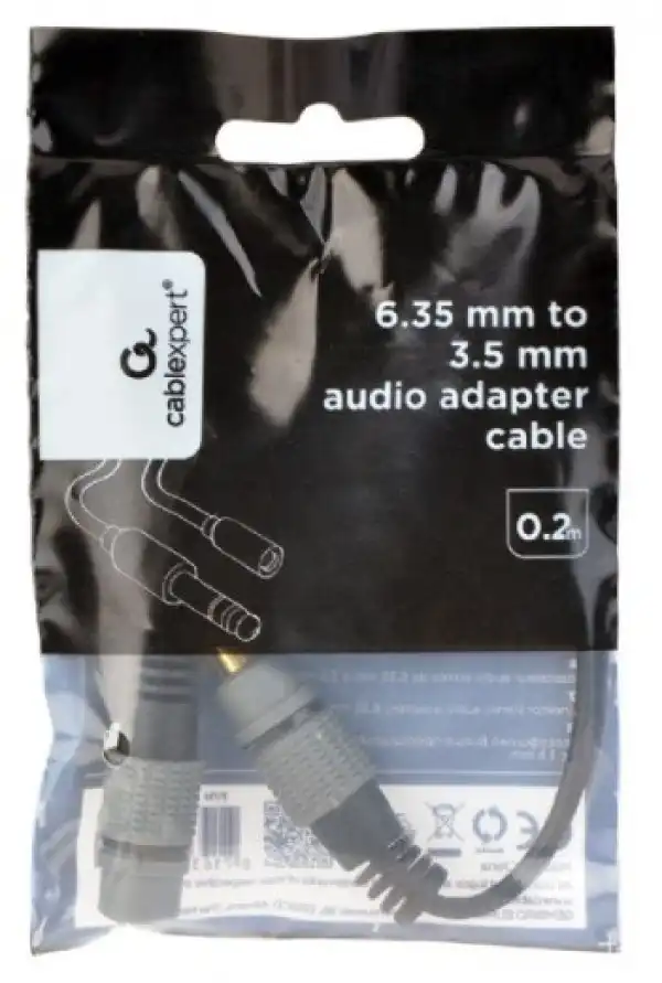 A-63M35F-0.2M Gembird 6.35mm to 3.5mm audio adapter cable, 0.2m