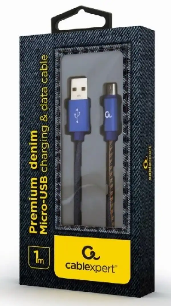 CC-USB2J-AMmBM-1M-BL Gembird Premium jeans (denim) Micro-USB cable with metal connectors, 1 m, blue