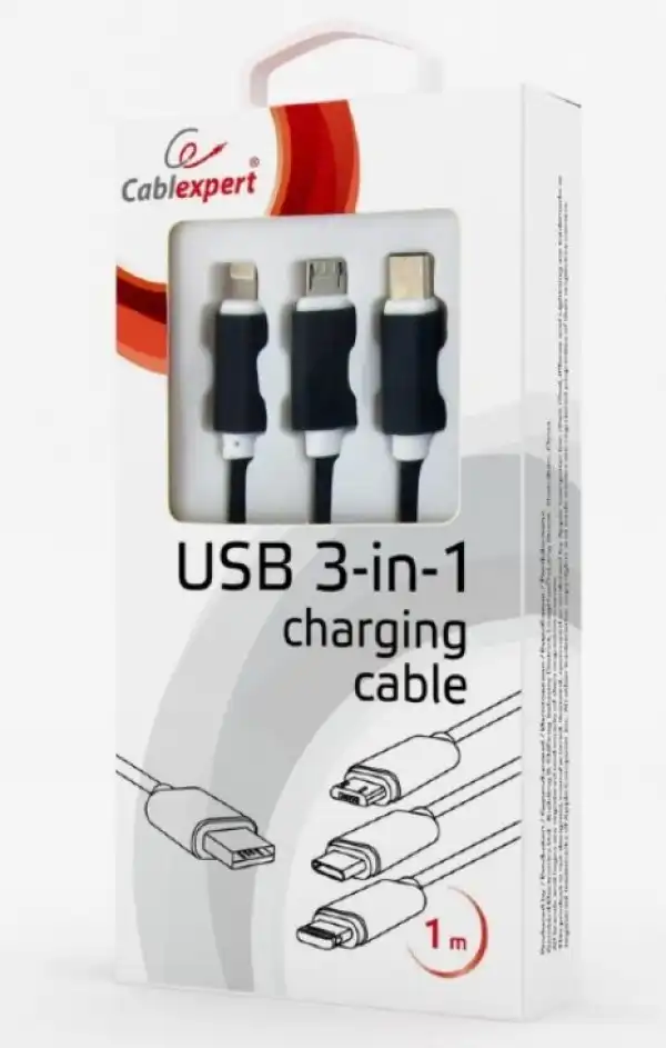 CC-USB2-AM31-1M Gembird USB 3-u-1 kabl za punjenje 8-pin, Type-C, microUSB, crni, 1m