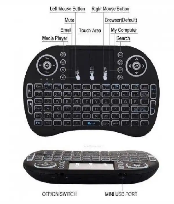 GMB-I8 ** Gembird 2.4GHz Wireless gaming Mini keyboard backlight and TOUCH, punjiva bat. BL-5C (551)