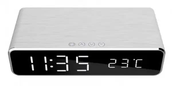 DAC-WPC-01-S Gembird Digitalni sat + alarm sa bezicnim punjenjem telefona, Silver