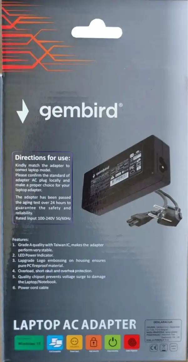 NPA45-195-2310 (DE05) **Gembird punjac za laptop 45W-19.5V-2.31A, 4.5x3.0mm  Black PIN (819 Alt=DE07