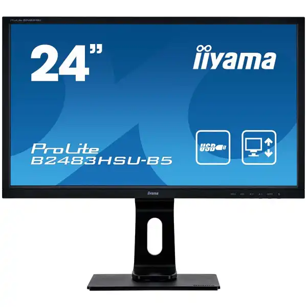 IIYAMA Monitor Prolite 24'' 1920x1080, 250cdm˛, 13cm Height Adj., Pivot, Stand, Speakers, VGA, HDMI, DisplayPort, USB2.0x 2, 1ms ( B2483HSU-
