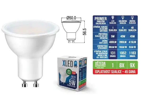 Led sijalica,GU10 - 5W,220V,Toplo Bela,3000K