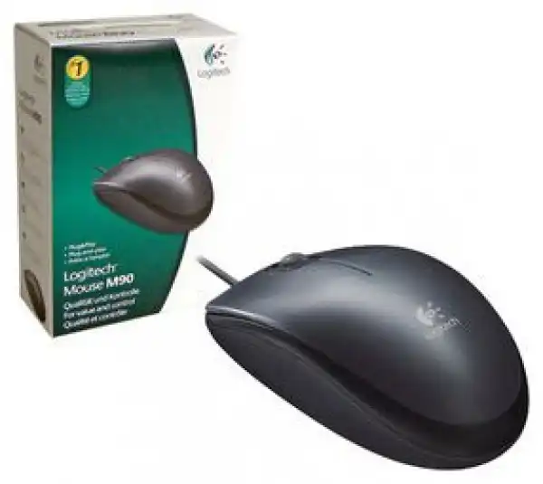 Logitech M90 Wired Optical Mouse, USB, Gray