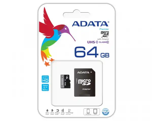 ADATA AUSDX64GUICL10-RA1 64GB microSD Memorijska kartica