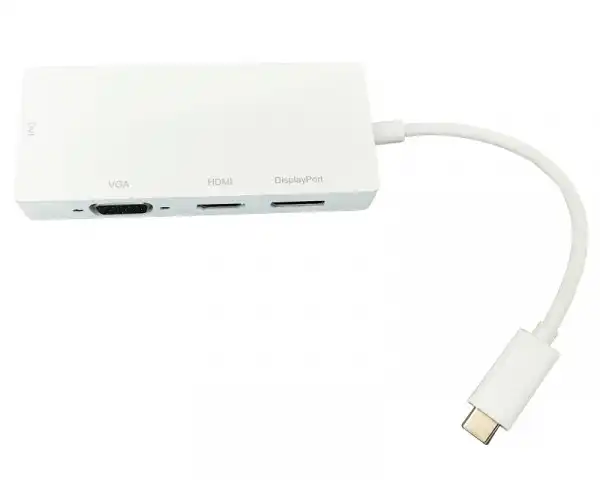 E-GREEN Adapter USB 3.1 tip C (M) - Display Port + HDMI + VGA + DVI (F) beli