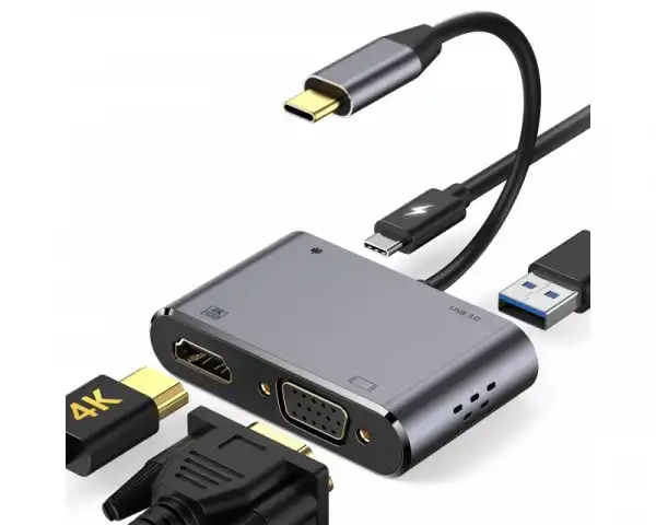 E-GREEN Adapter USB 3.1 Tip C (M) - HDMI+VGA+ 3.0 USB + tip C