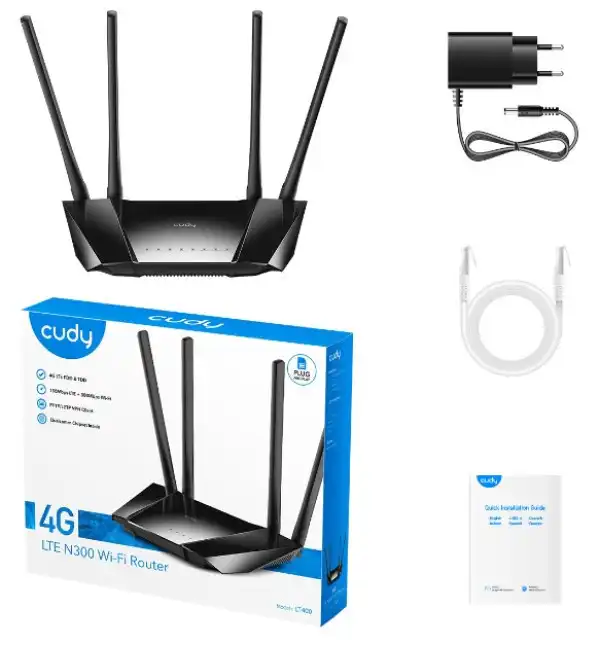 CUDY LT400 4G LTE Wi-Fi Router, 2.4Ghz, 1W/4L 10/100, 4x Antena