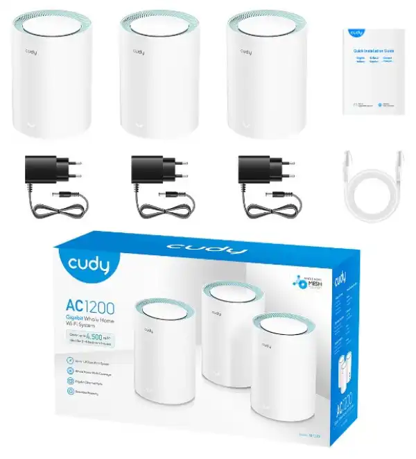 Cudy M1300 3-pack AC1200 Dual Band 2.4Ghz+5Ghz WiFi MESH, GiGABIT, 4x Antena 16MB/128DDR, 16/128mb