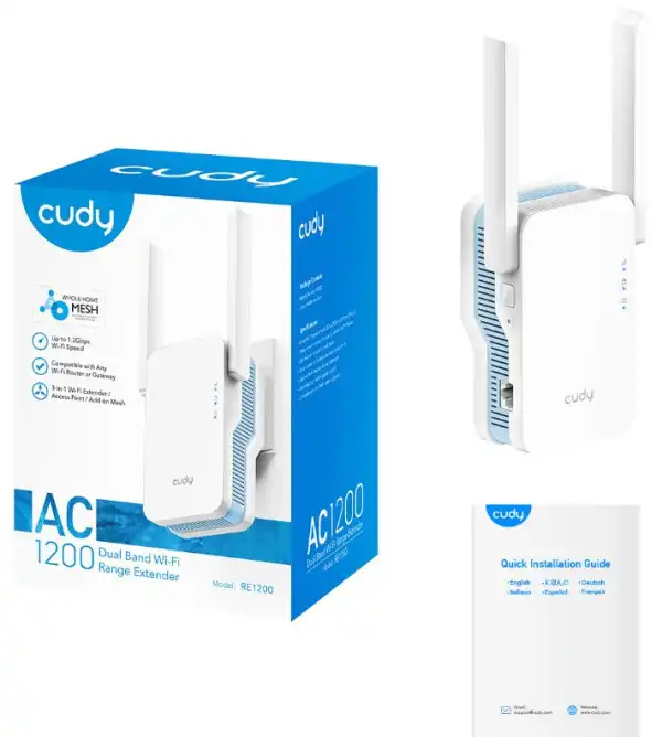 Cudy RE1200 *AC1200Wi-Fi MESH Range Extender, Dual Band 2.4+5Ghz,2x5dBi, 1xLAN, AP,ACCESS+LED