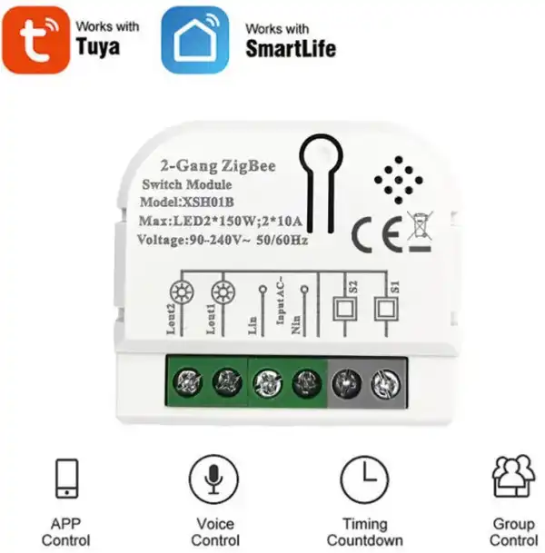 SMART-2GANG SMART-2GANG- Tuya Wifi DIY Self-locking Remote Control Smart Switch Relay Module DC 5V/7