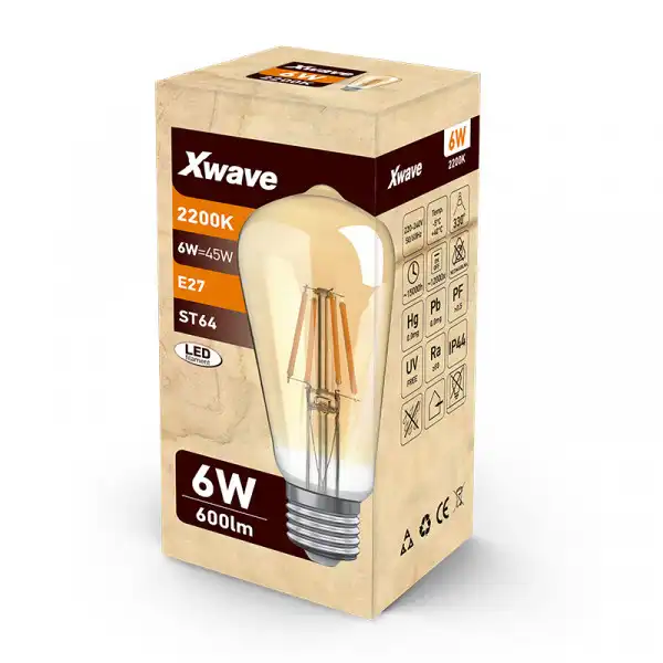 Filament Sijalica/ E27/6W/220V/Toplo Bela/2200K/ST64/GOLDEN/600 lm ( 130520 )