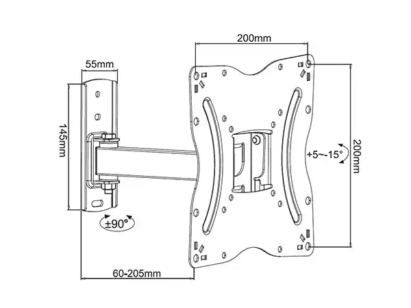 Nosac za TV/17''-42''/ ARM/SHORT/NAGIB -15°do+5°/ROTACIJA 180°/VESA:200x200/do 25kg/6-20,5cm od zida ( 116070 )