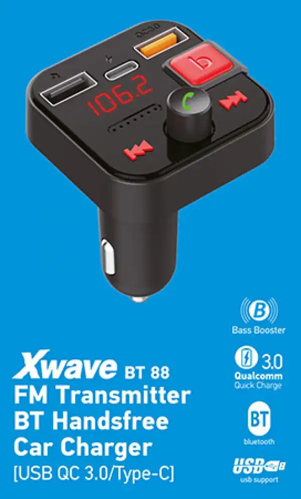 FM transmiter za kola/Bluetooth/A2DP/LCD/USB brzog punjenja QC3.0 + TIP-C i USB port 5V/2.4A ( 126791 )