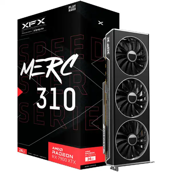 XFX AMD Video Card RX-7900XTX Speedster MERC310 BLACK 24GB GDDR6 384bit, 2615 MHz  Gbps, 3 x DP, 1 x HDMI,  3 fan, 2 slot ( RX-79XMERCB9 ) 