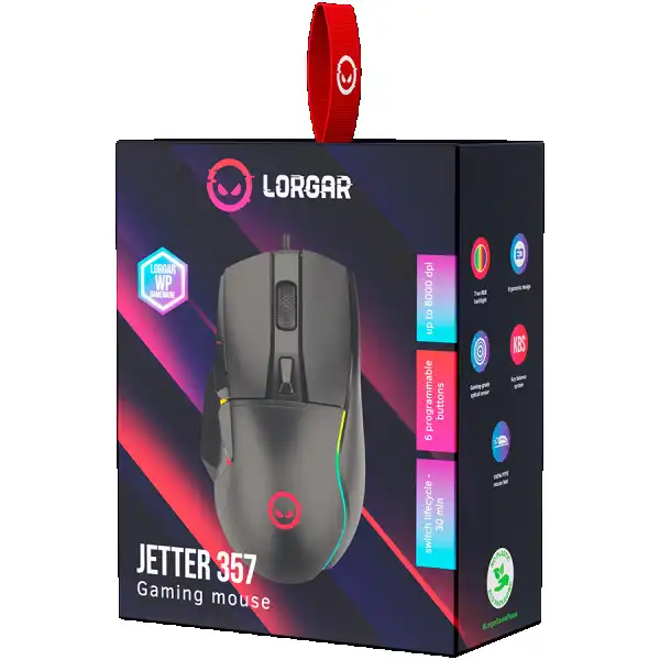 LORGAR Jetter 357, gaming mouse, Optical Gaming Mouse with 6 programmable buttons, Pixart ATG4090 sensor, DPI can be up to 8000, 30 million