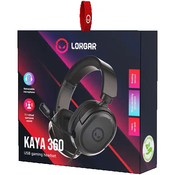 LORGAR Kaya 360, USB Gaming headset with microphone, CM108B, 7.1 virtual surround sound, Plug&Play, USB-A connection cable 2m, fabric ear p
