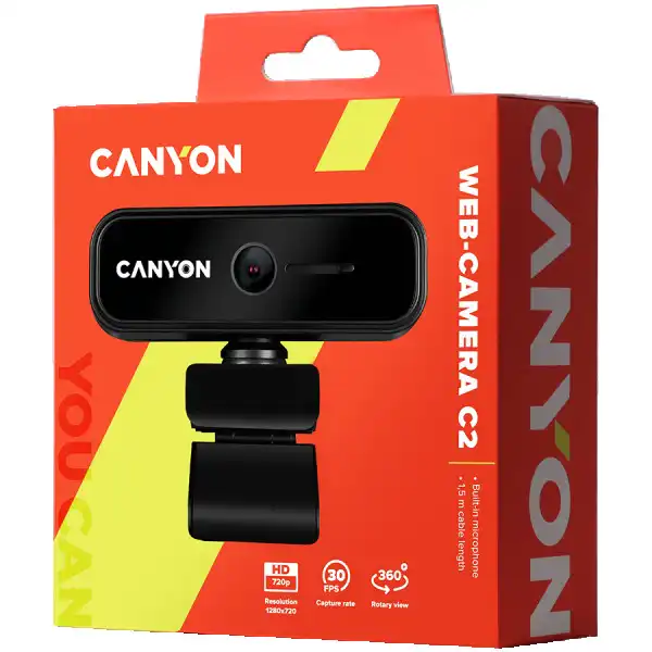 CANYON C2 720P HD 1.0Mega fixed focus webcam with USB2.0. connector, 360° rotary view scope, 1.0Mega pixels, built in MIC, Resolution 1280*