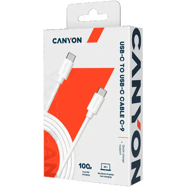 CANYON C-9, 100W, 20V 5A, typeC to Type C, 1.2M with Emark, Power wire :20AWG*4C,Signal wires :28AWG*4C,OD4.3mm +- 0.2mm, PVC ,White ( CNS-