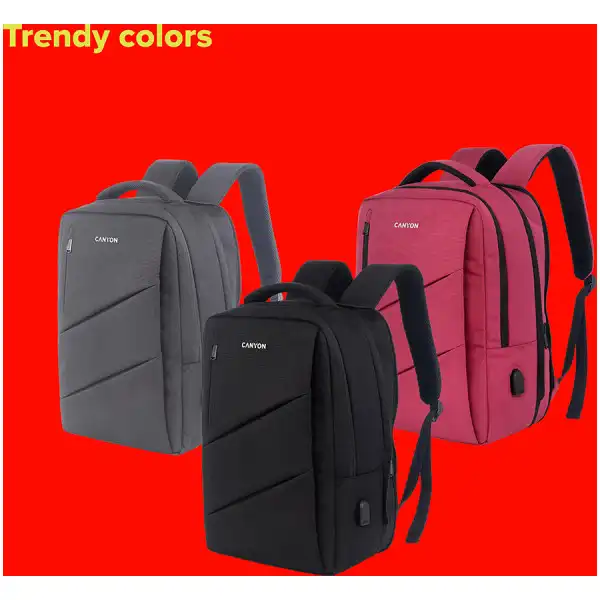 CANYON BPE-5, Laptop backpack for 15.6 inch, Product specsize(mm): 400MM x300MM x 120MM(+60MM),Black, EXTERIOR materials:100% Polyester, In