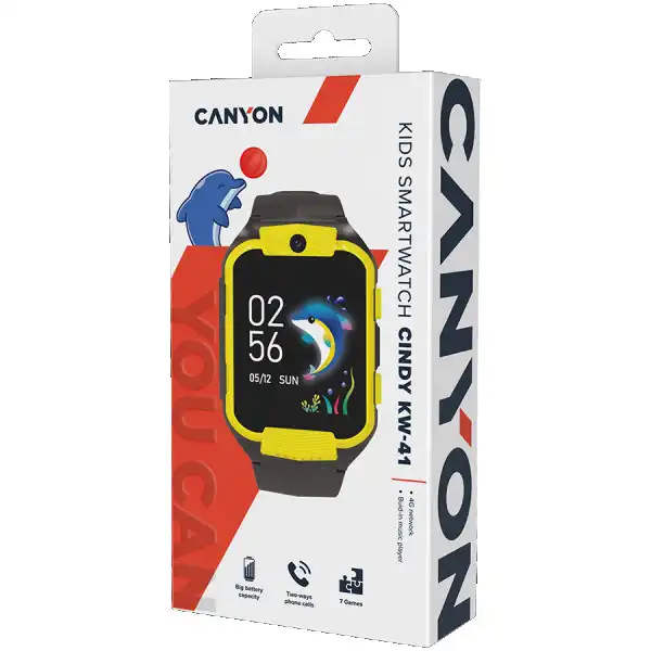 Kids smartwatch Canyon Cindy KW-41, 1.69''IPS colorful screen 240*280, ASR3603C, Nano SIM card, 192+128MB, GSM(B3B8), LTE(B1.2.3.5.7.8.20) 6