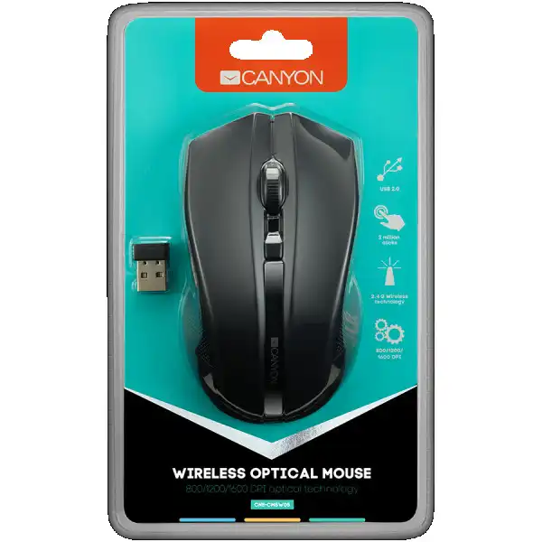 CANYON MW-5 2.4GHz wireless Optical Mouse with 4 buttons, DPI 80012001600, Black, 122*69*40mm, 0.067kg ( CNE-CMSW05B ) 