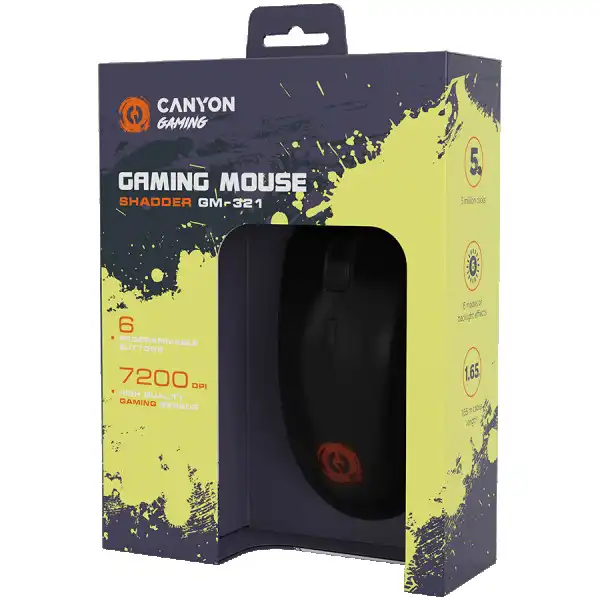 CANYON Shadder GM-321, Optical gaming mouse, Instant 725F, ABS material, huanuo 5 million cycle switch, 1.65M braided cable with magnet rin