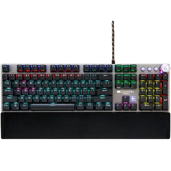 Wired Gaming Keyboard,Black 104 mechanical switches,60 million times key life, 22 types of lights,Removable magnetic wrist rest,4 Multifunc