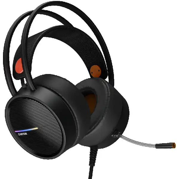 CANYON Gaming headset 3.5mm jack plus USB connector for LED backlight, adjustable microphone and volume control, with 2in1 3.5mm adapter, c