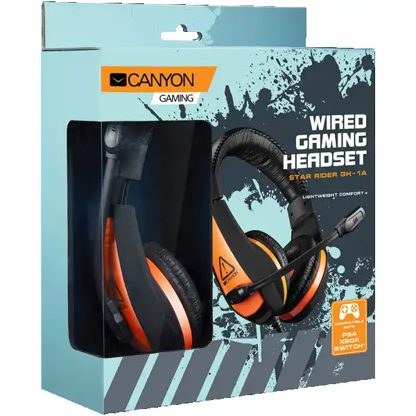 CANYON Gaming headset 3.5mm jack with adjustable microphone and volume control, with 2in1 3.5mm adapter, cable 2M, Black, 0.23kg ( CND-SGHS