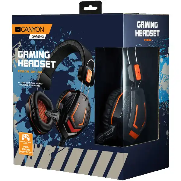 CANYON Gaming headset 3.5mm jack with microphone and volume control, with 2in1 3.5mm adapter, cable 2M, Black, 0.36kg ( CND-SGHS3A ) 