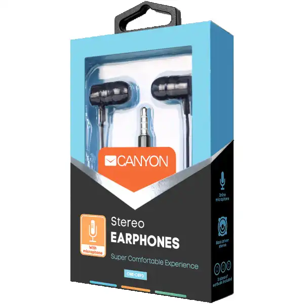 CANYON Stereo earphones with microphone, Dark gray, cable length 1.2m, 21.5*12mm, 0.011kg ( CNE-CEP3DG ) 