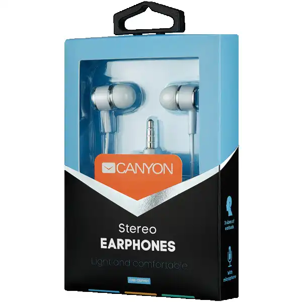 CANYON Stereo earphones with microphone, White, cable length 1.2m, 23*9*10.5mm,0.013kg ( CNE-CEPM01W ) 