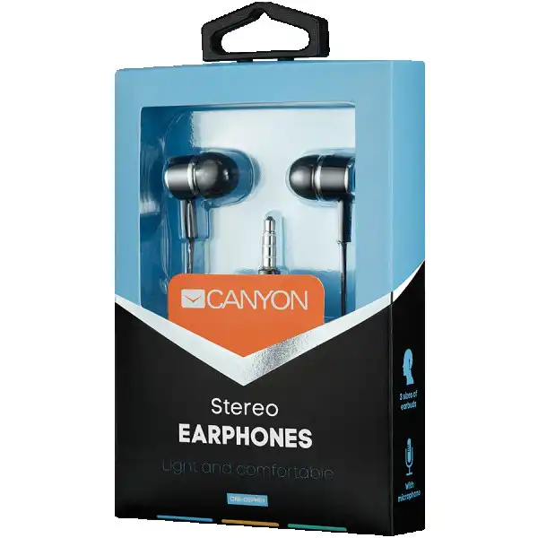 CANYON Stereo earphones with microphone, Black, cable length 1.2m, 23*9*10.5mm,0.013kg ( CNE-CEPM01B ) 