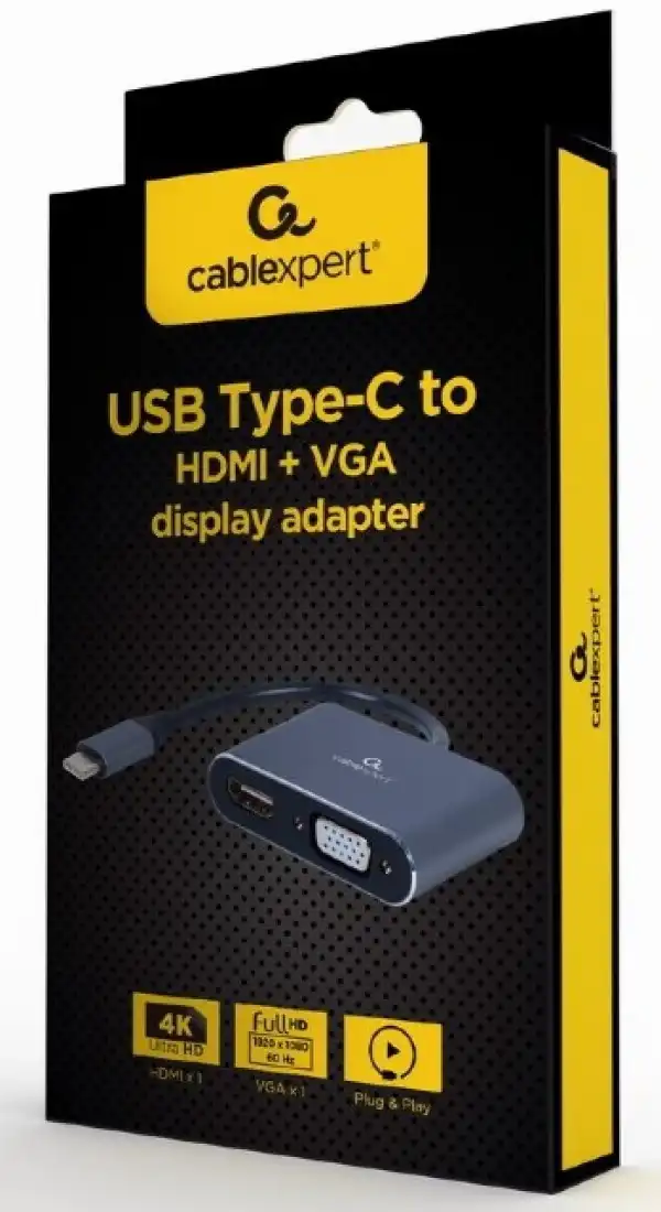 A-USB3C-HDMIVGA-01 Gembird USB Type-C to HDMI + VGA display adapter, sivi