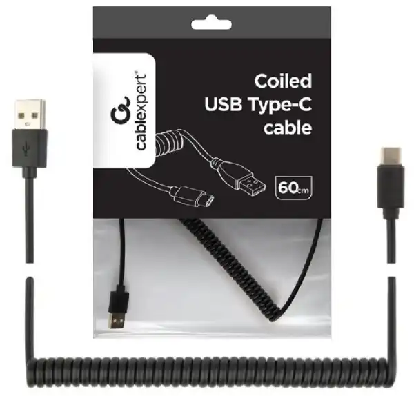CC-USB2C-AMCM-6 Gembird Spiralni USB 2.0 AM na USB-C kabl, 1.8 m, crni