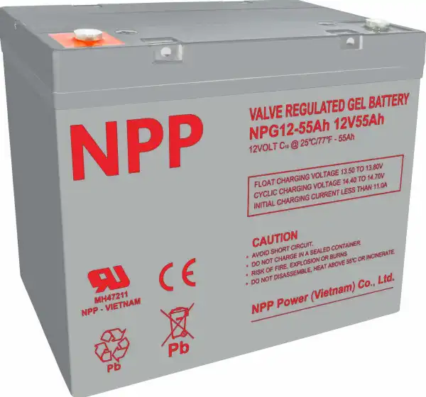 NPP NPG12V-55Ah, GEL BATTERY, C20=55AH, T14, 230*138*208*212, 15KG, sivi