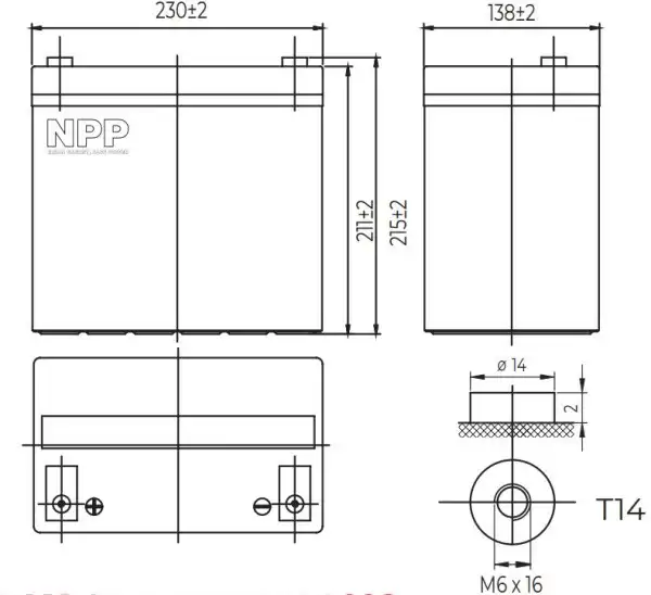 NPP NPG12V-55Ah, GEL BATTERY, C20=55AH, T14, 230*138*208*212, 15KG, sivi