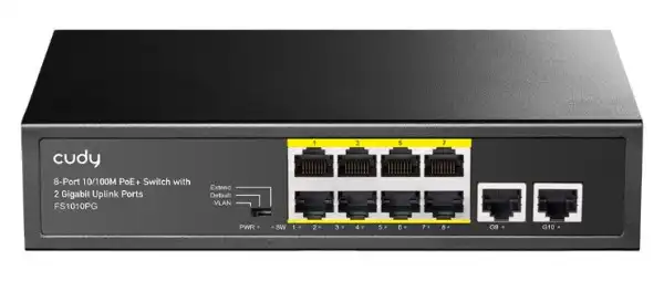 Cudy FS1010PG 8-Port 10/100M PoE+ Switch,  2 Uplink 10/100/1000M, 120W, 250m, 4KV protection, steel