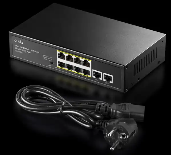 Cudy FS1010PG 8-Port 10/100M PoE+ Switch,  2 Uplink 10/100/1000M, 120W, 250m, 4KV protection, steel