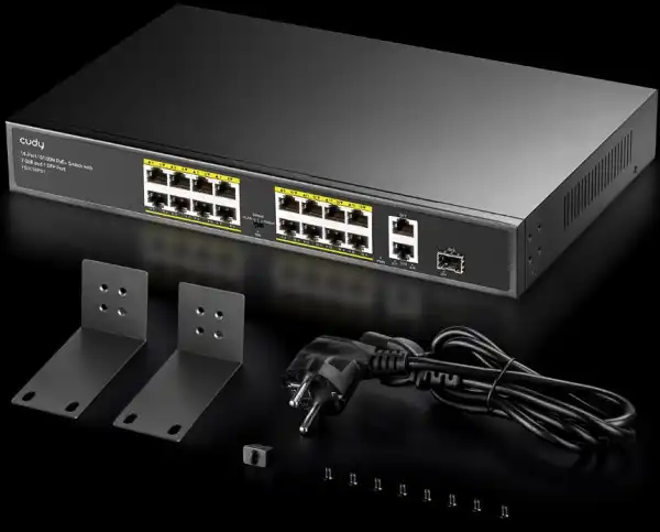 Cudy FS1018PS1 16-Port 10/100M PoE+ Switch, 1Gbit Uplink + 1 Gbit Combo SFP Port, 200W, steel case