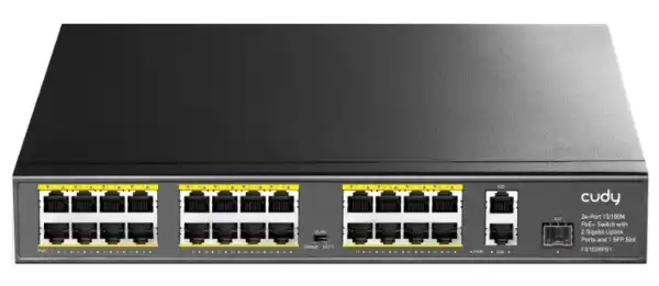 Cudy FS1026PS1 24-Port 10/100M PoE+ Switch, 2Gbit Uplink + 1 Gbit Combo SFP Port, 300W, steel case