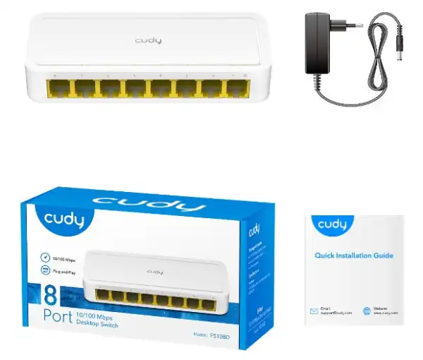 Cudy FS108D LAN 8-Port 10/100 Switch auto-negotiation RJ45 ports