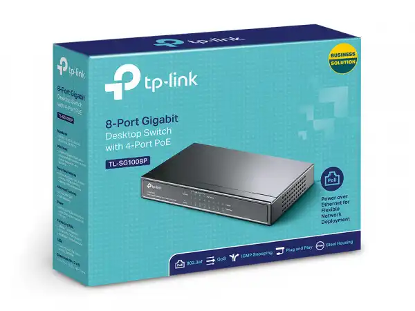 Switch TP-LINK TL-SG1008P Gigabit/8x RJ45/10/100/1000Mbps/4x PoE/Desktop metalno kuciste